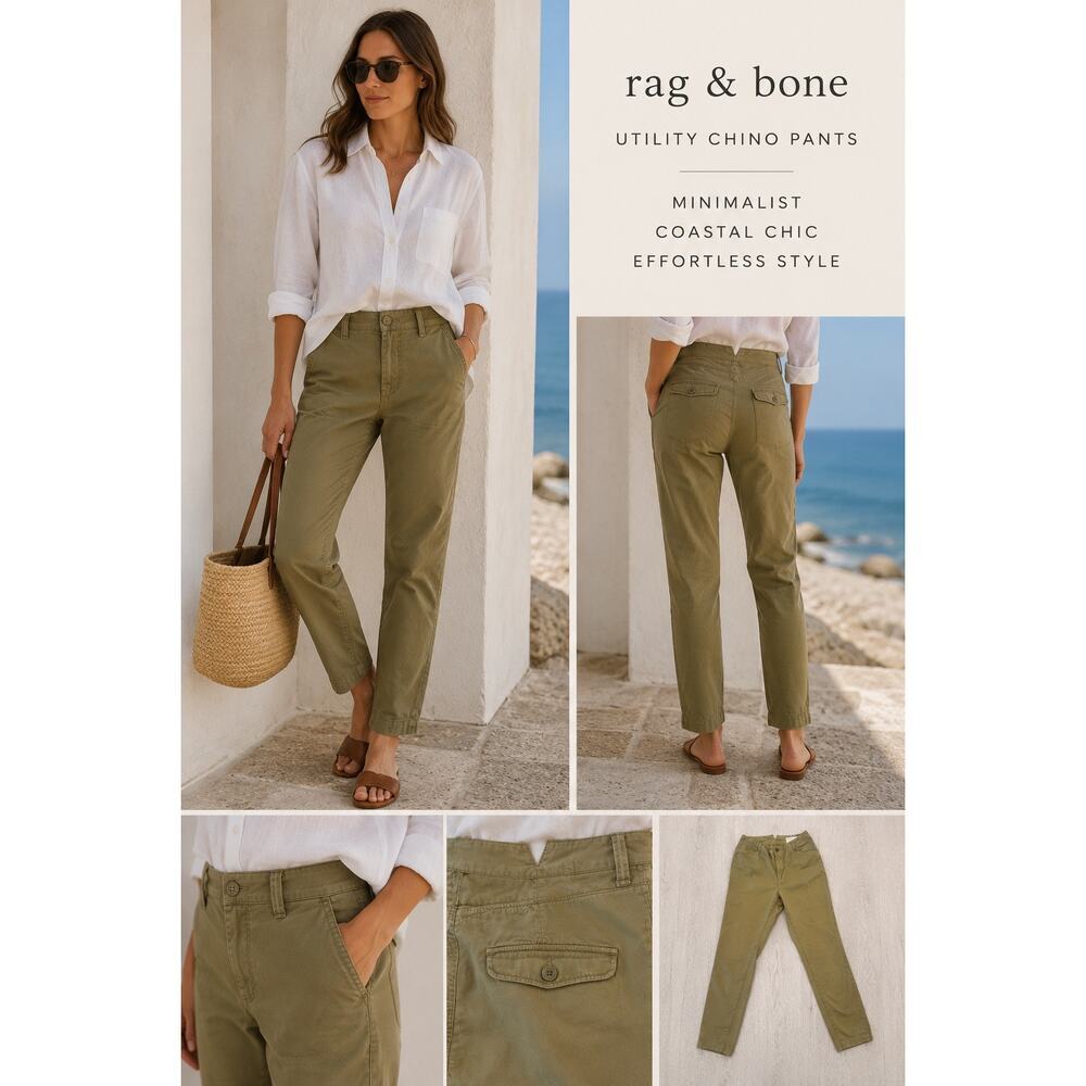 Rag & Bone Olive Utility Chino Pants Tapered Straight Leg Military Khaki Coastal